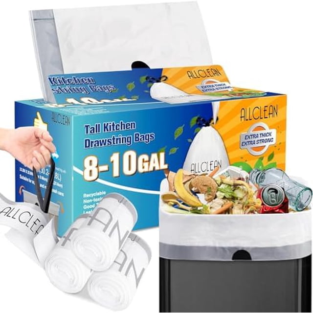 Bolsas de basura AllCleanBags, 38 litros, 10 galones, con cordón, 30 unidades