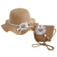 thumbnail image 1 of Sombrero de paja de verano para niños con circunferencia de 52 a 54 cm, sombrero de playa con estampado de cuadros y bolsa de paja, 1 of 5