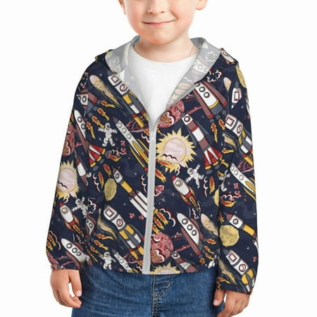 

Ocsxa Cartoon Space 1 Print Kids Active Zipper Sun Protection Jacket Boys Girls Hooded Cooling Shirt-2 Years