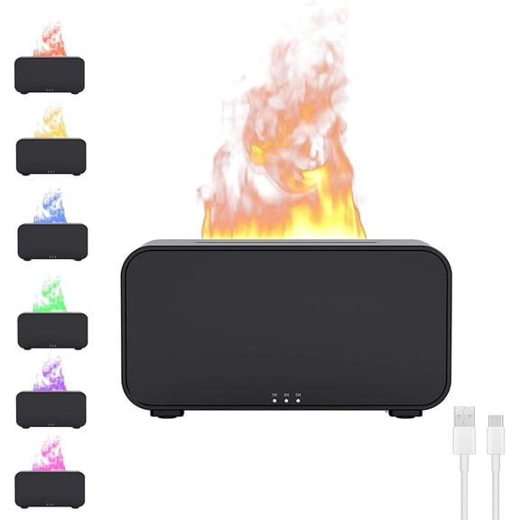 ULTREMA Flame Aroma Diffuser, 120ml Ultrasonic Humidifier with Fake Fire Effect & 7-Color Lights, Essential Oil Diffuser with Auto Shut-Off for Home Bedroom Office, Black