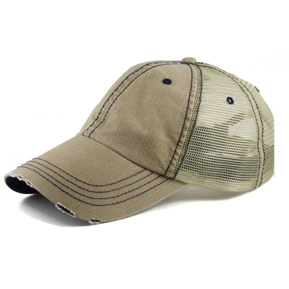 Vintage Low Profile Trucker Hats for Big Heads - Khaki (Oversized(23"-27")(Size:73/8-85/8))