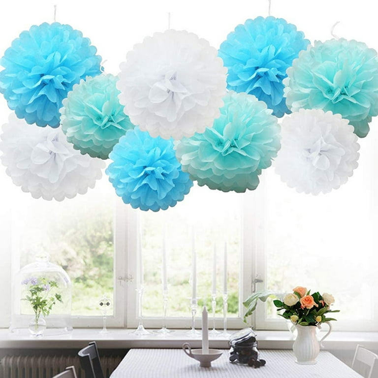EZ-Fluff 20' Arctic Spa Blue Tissue Paper Pom Poms Flowers Balls, Hanging Decorations (4 Pack)