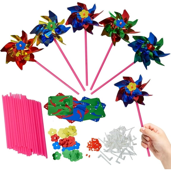 Playbees Plastic Rainbow Windmill 48 DIY Pinwheels for Kids & Teenagers