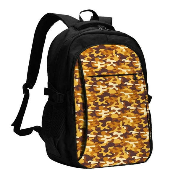 Balery Desert Camouflage Mochila con carga USB para hombre y mujer - Mochila impermeable y antirrobo para laptop con puerto USB para viajes, trabajo