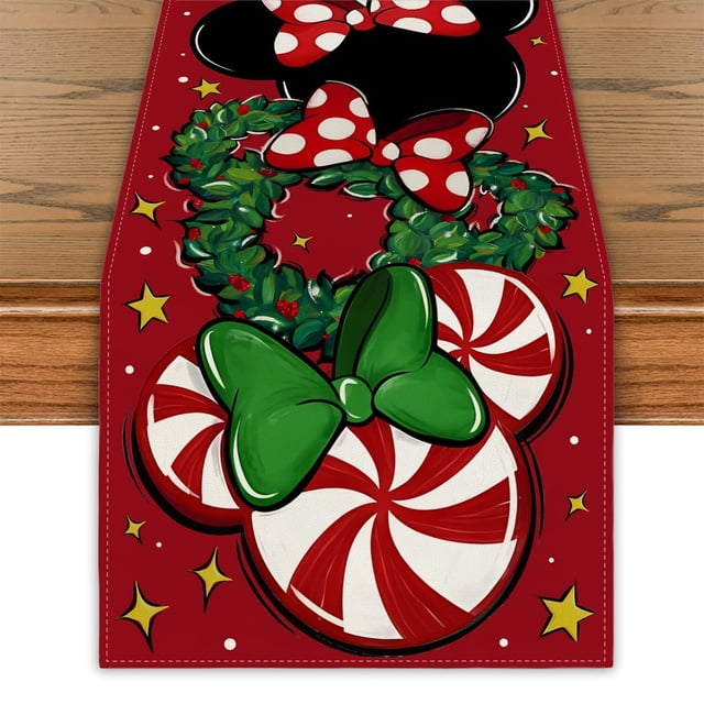 Camino De Mesa Navideño, Cubierta Para Mesa Para Ratón Con Dibujos Animados De Navidad, Decoración Navideña De Invierno Y Año Nuevo, Adornos Navideños Rojos Para Fiesta En Casa