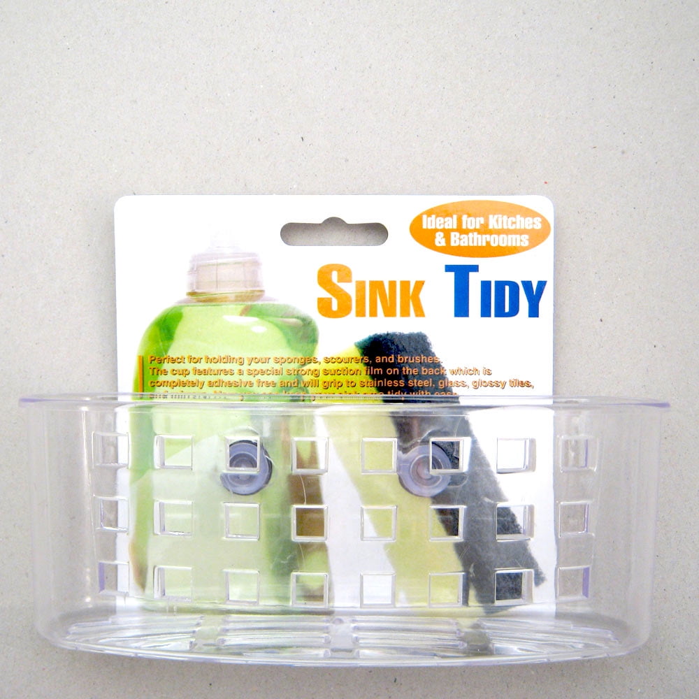 Alltopbargains Kitchen Sink Caddy Organizer Sponge Dish Brush Holder Suction Cup Clear Plastic