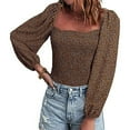 thumbnail image 2 of Hauts d'Automne pour Femmes 2022 à Manches Longues, Encolure Carrée, Tunique Smockée, T-Shirt, Hauts, Chemises, Couleur Unie, Décontracté, Confortable, Crop Tops, Blouse, 2 of 6