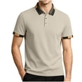 thumbnail image 2 of Fanshiluo Men's Collared Short Sleeve Polo Shirt, Casual Contrast Striped Collared Top,Size:L,Big and Tall Men, 2 of 6