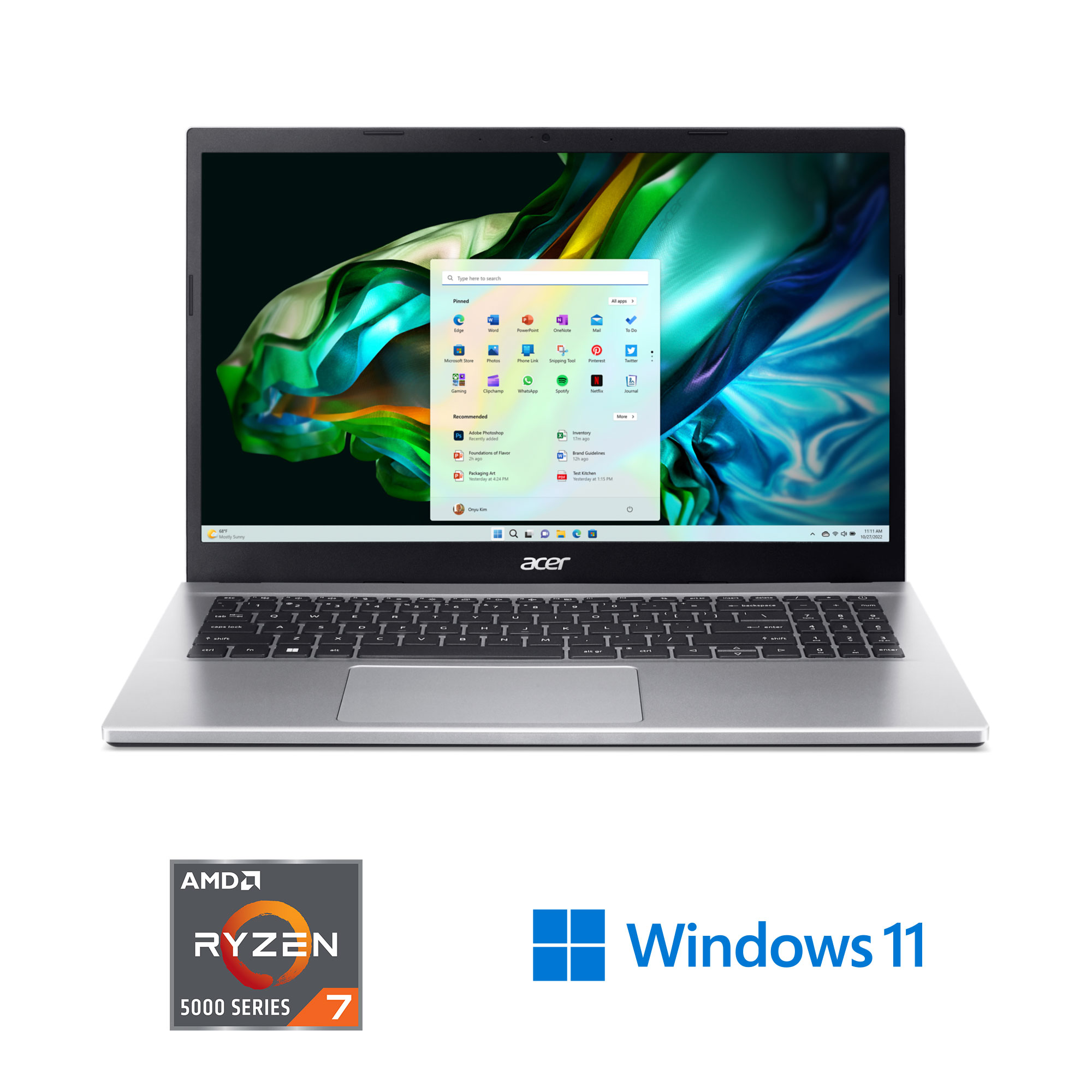 Acer Aspire 3 15.6 inch Laptop AMD Ryzen 7-5700U 16GB RAM 512GB SSD Pure Silver (2024) - image 2 of 9