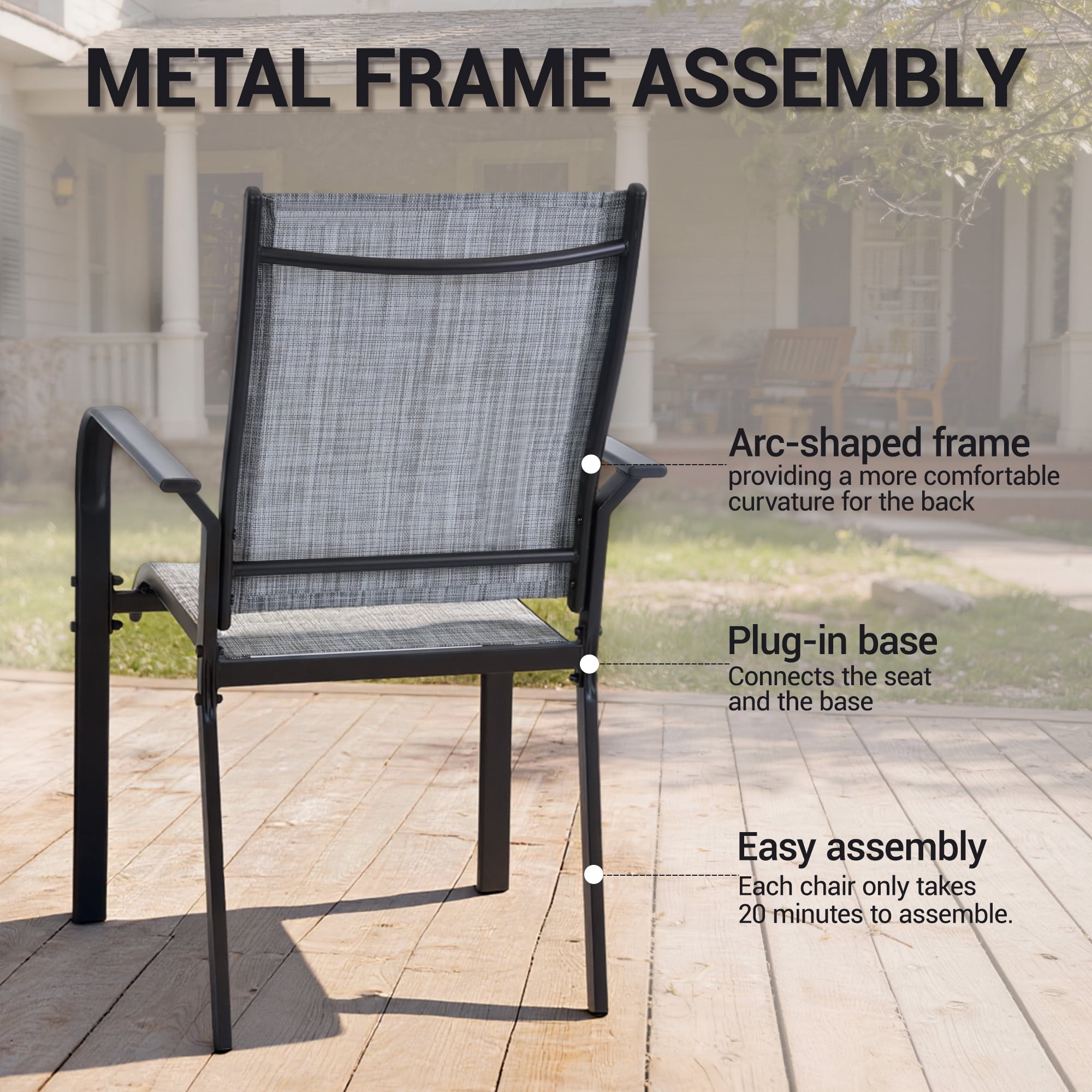DELMANGO Patio Chairs Set of 4, Outdoor Dining Chairs High Back, All-Weather Padded Textilene Dining Chair for Lawn Porch Garden,Grey
