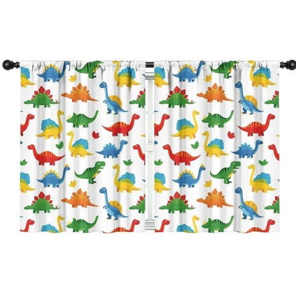 Blackout Kids Curtains,Colorful Dinosaurs Leaves Pattern Childrens Insulated Curtains Set Of 2,Bedroom Essentials,Toddler Room Decor 42"x54"