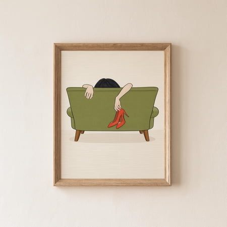 Minimal Sofa Chic Woman Illustration Modern Wall Art Mid Century Style Decor. Home Decor Office Wall Art