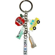 New York City 5 Charm Souvenir Keychain Featuring Statue of Liberty, NY Taxi, Empire State Building and the Big Apple
