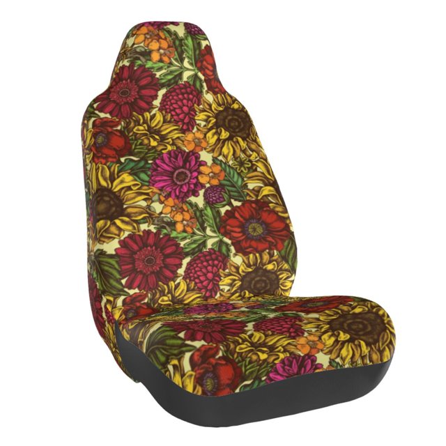 Wukai Sunflower Full Set Car Seat Covers with Soft Padding Universal Auto Front Seats Protector and Cushion Mat