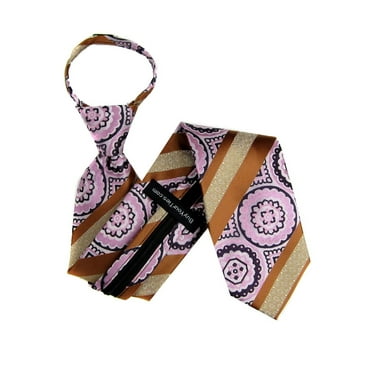 BuyYourTies - Bronze  Pink Purple Boys Stylish Pattern Zipper Necktie
