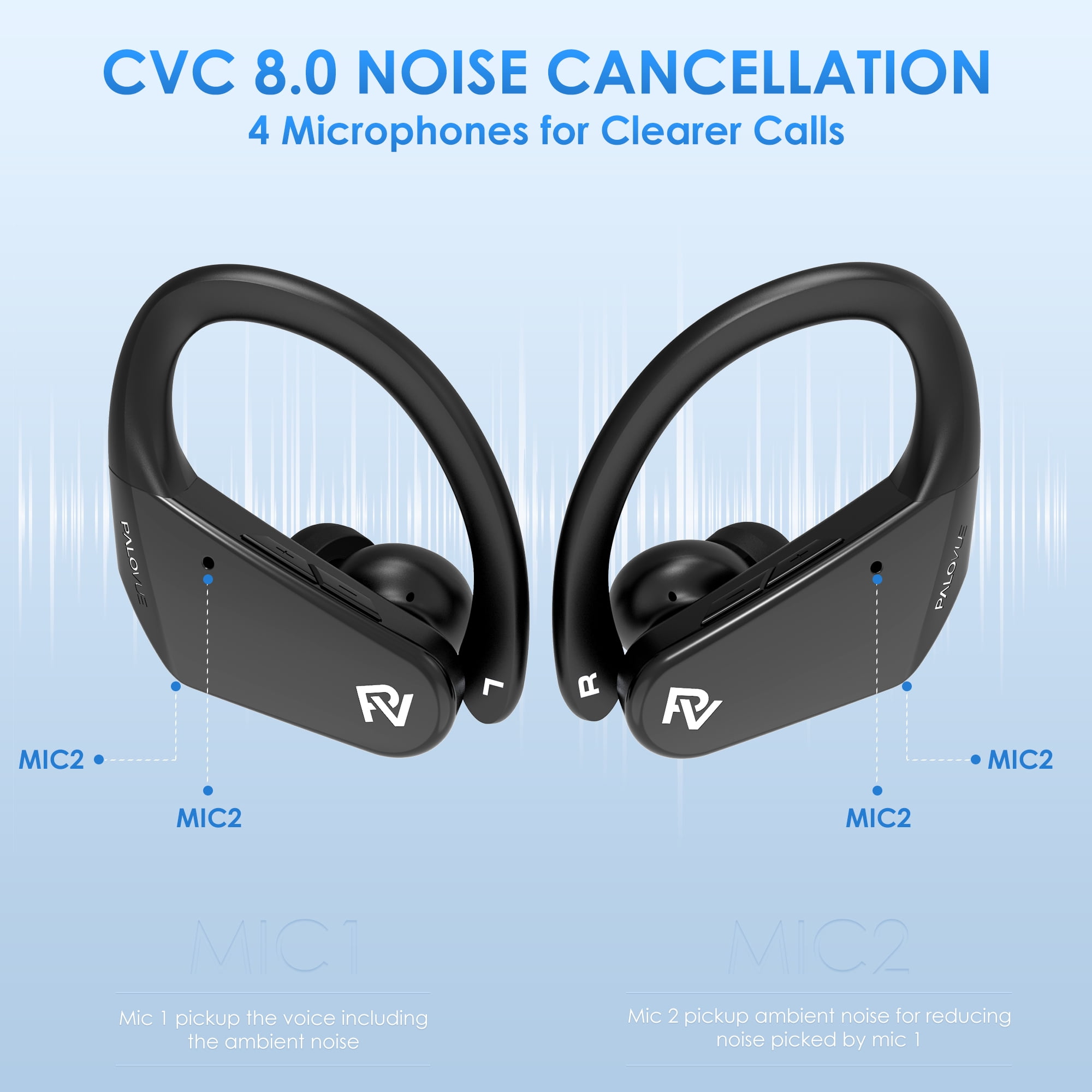 PaloVue Wireless Bluetooth 5.2 Earbuds, CVC 8.0 Noise Reduction, 4