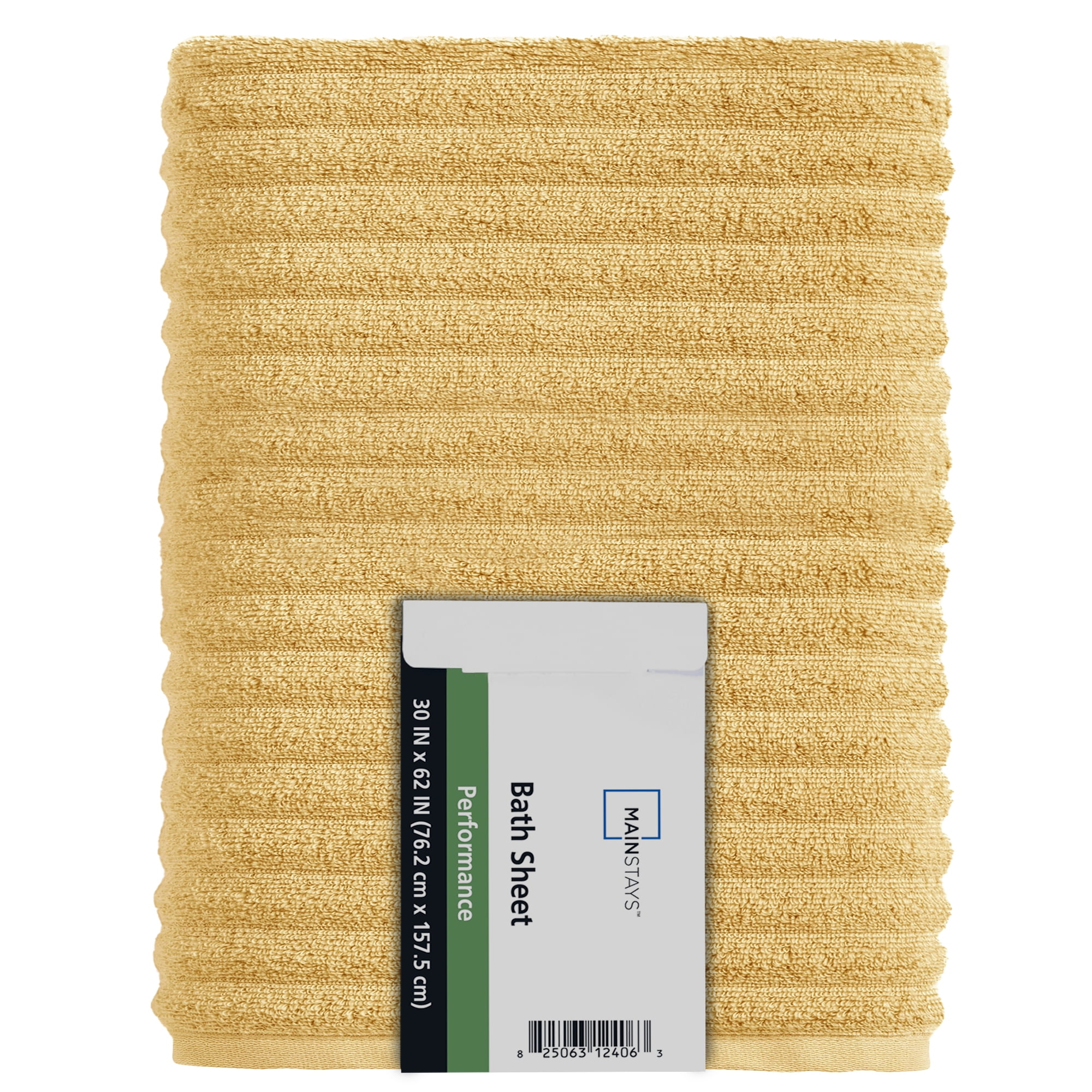 Mainstays Performance Cotton Bath Sheet, Oversized Super Soft Quick Dry Fade Resistant, Textured Yellow