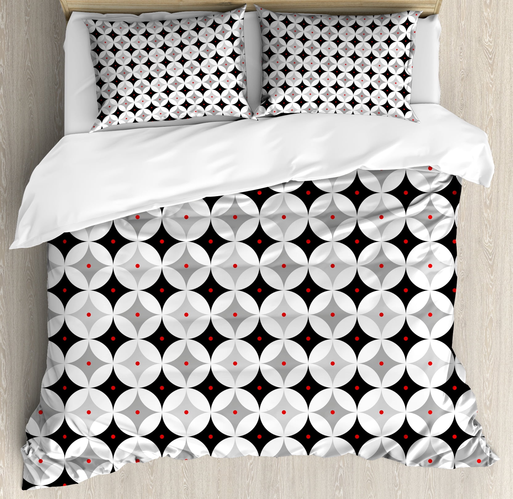 Mid Century Duvet Cover Set, Retro Styled Atomic Composition with Vintage Diamond Line Pattern