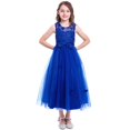 thumbnail image 3 of IDOPIP Little Big Girls Tulle Retro Vintage Dresses Flower Lace Pageant Party Wedding Floor Length Dance Evening Gown 12-13 Years Royal Blue, 3 of 7
