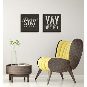 Gango Home Decor Contemporary Yay You're Home & Please Stay Awhile; Two 12x12in Hand-Stretched Canvases