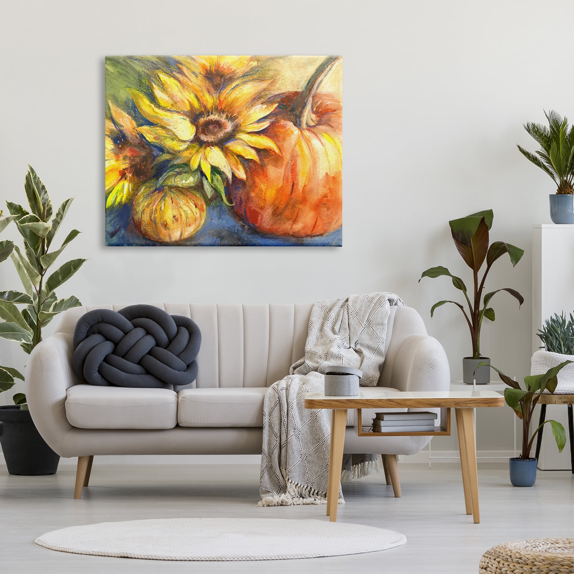 Stupell Industries Fall Sunflowers & Gourds Botanical & Floral Painting Gallery Wrapped Canvas Art Print Wall Art, 48 x 36