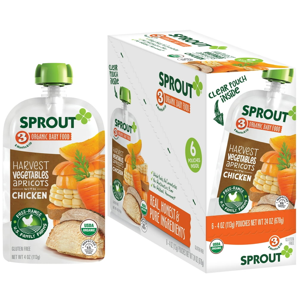 Sprout Organic Baby Food Stage 3 Pouches Harvest Vegetables Apricot