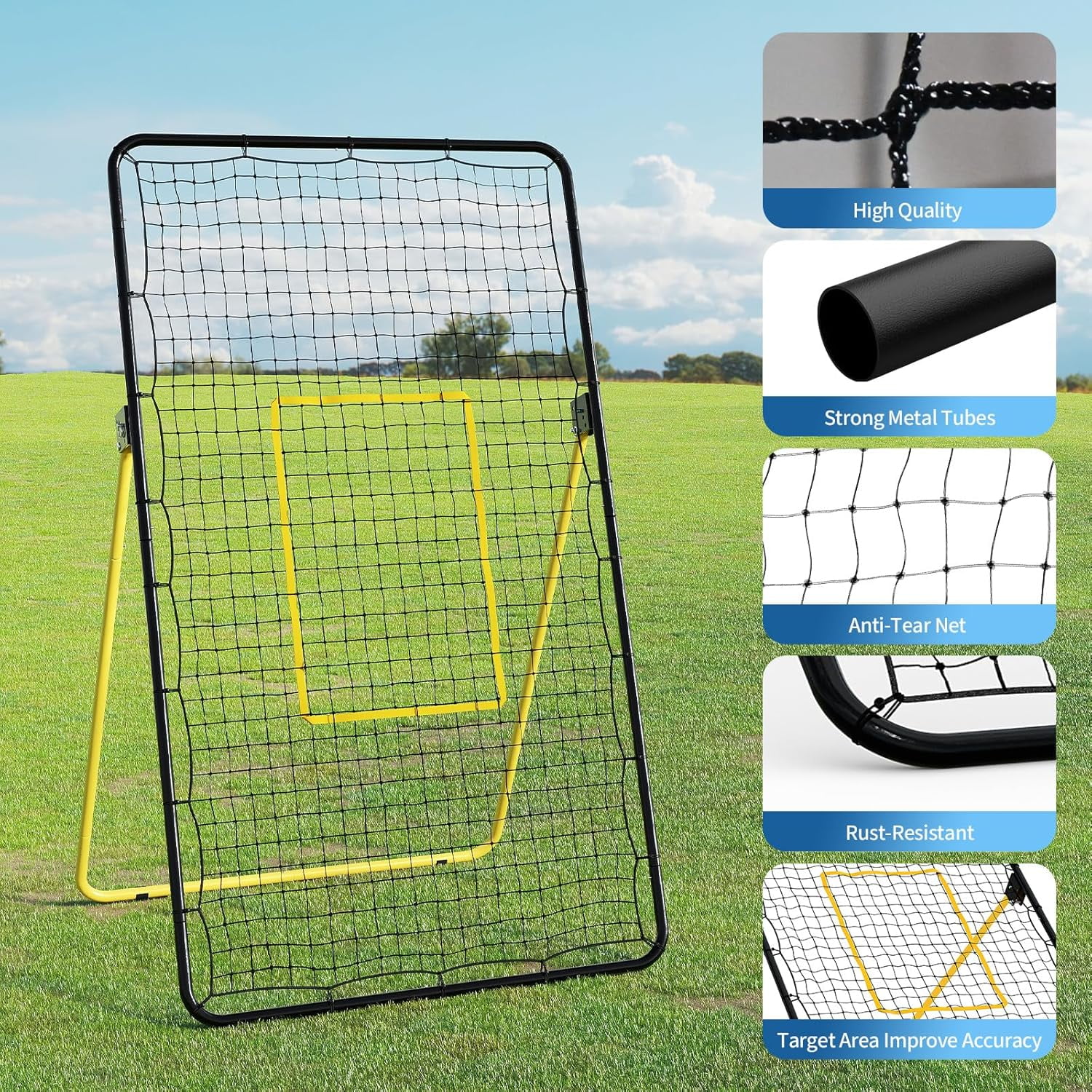 Riedhoff Volleyball Rebounder Net 7 x 4 ft, Large Training Bounce Back Net, Yellow & Black