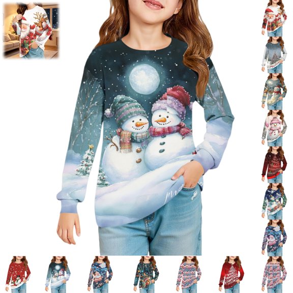 YOUYEDIAN Christmas Sweatshirt for Girls Long Sleeve Crewneck Xmas Graphic Fleece Pullover Tops