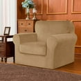 thumbnail image 5 of Subrtex 2-Piece Velvet Plush Stretchy Sofa Slipcover with Separate Cushion Cover (Sand, Armchair), 5 of 8