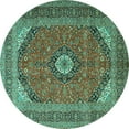 thumbnail image 1 of Ahgly Company Machine Washable Indoor Round Medallion Turquoise Blue Traditional Area Rugs, 5' Round, 1 of 4