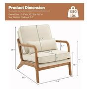 Accent Chairs, Single Linen Lounge Reading Armchair with Solid Wood Frame, Mid Century Modern Easy Assembly Arm Chairs for Living Room-Beige