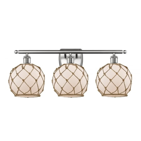 516-3W-SN-G121-8RB-LED-Innovations Lighting-Farmhouse Rope-10.5W 3 LED Bath Vanity in Industrial Style-26 Inches Wide by 13 Inches High Brushed