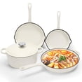 thumbnail image 1 of Juego de utensilios de cocina de hierro fundido esmaltado antiadherente: 3 sartenes y 1 olla con tapa, sartén, utensilios de cocina resistentes, juego de horno holandés para todo tipo de cocinas, idea, 1 of 5