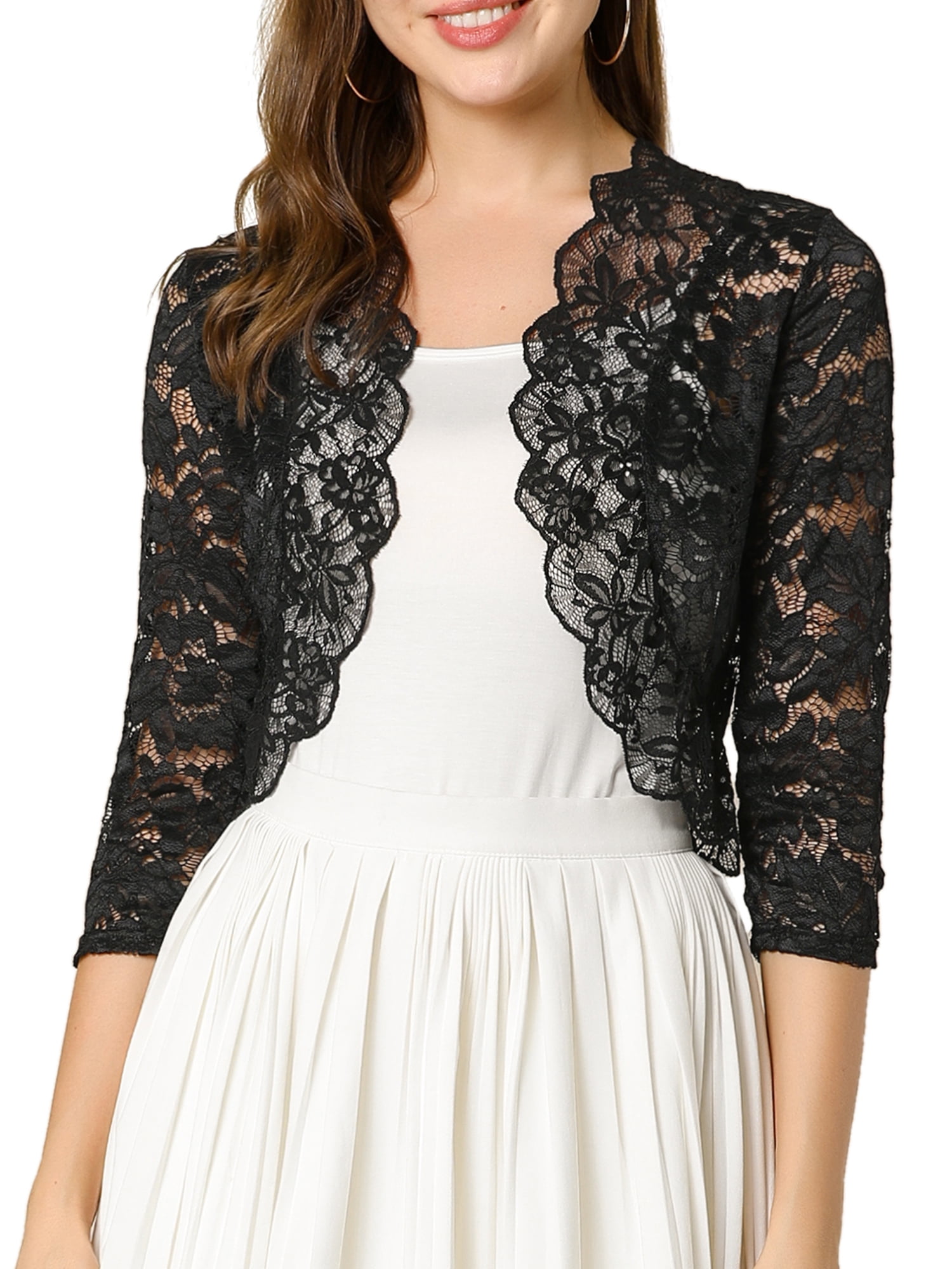 Meaneor Women Vintage Style Open Front 3/4 Sleeve Shrug Floral Lace Bolero Cardigan S-XXL 