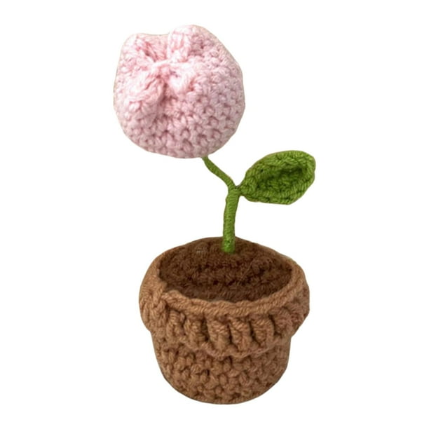 Flores de ganchillo tejidas a mano, mini flores en maceta, pequeña maceta linda Rosado