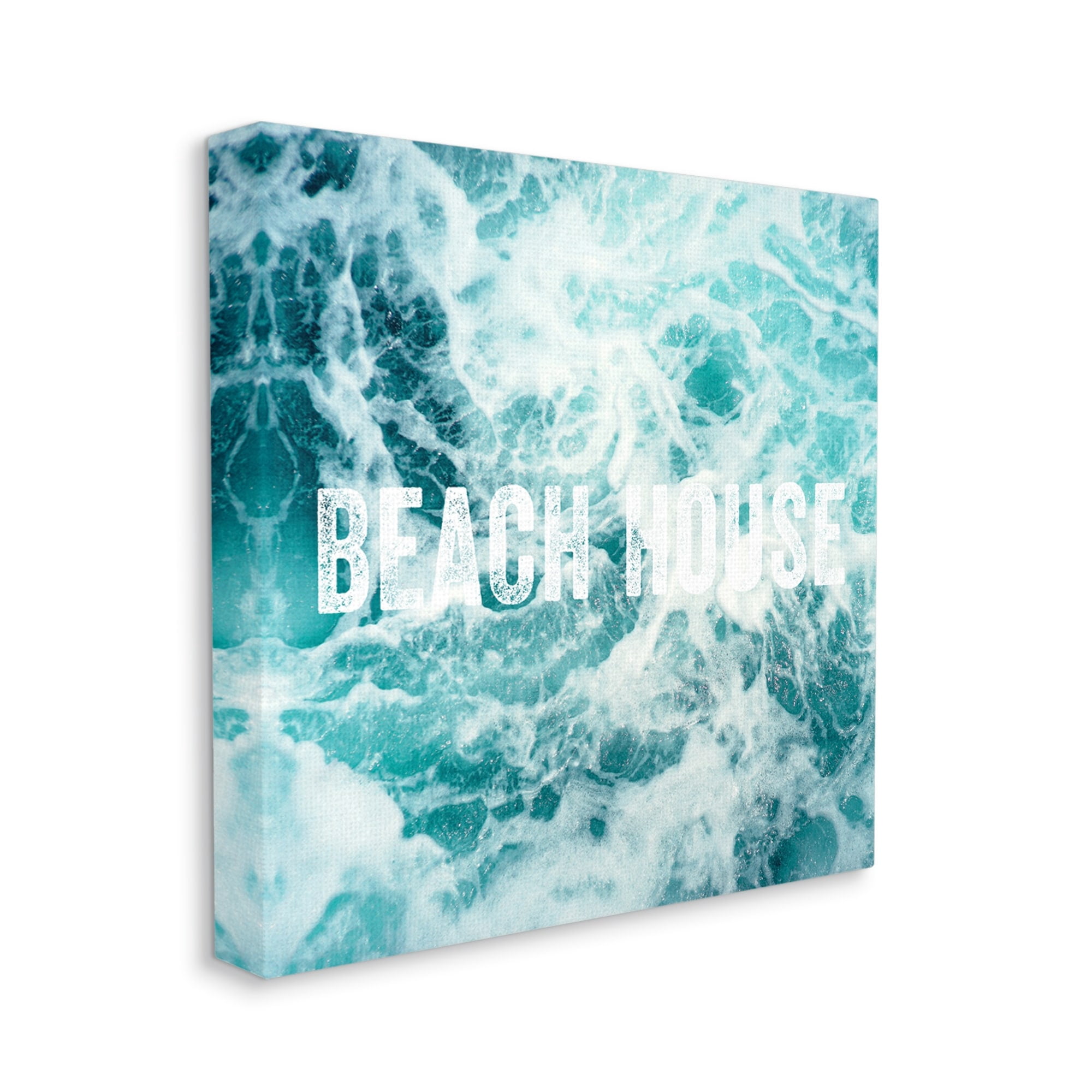 Stupell Industries Beach House Text Foamy Ocean Waves Aerial View Canvas Wall Art, 17 x 17, Design by Daniel Sproul