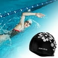 thumbnail image 2 of Unique Bargains 1 Pc Waterproof Square Flower Pattern Swim Cap Black White, 2 of 6