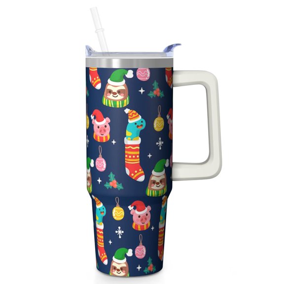 30 oz Christmas Bells Tumbler with Handle and Straw, Stainless Steel Insulated Holiday Cup 30 oz, Leak Proof Mug, Festive Gift for Women