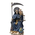 thumbnail image 3 of Seated Blue Santa Muerte With Scythe Scales of Justice And Wise Owl Figurine 9"H, 3 of 9