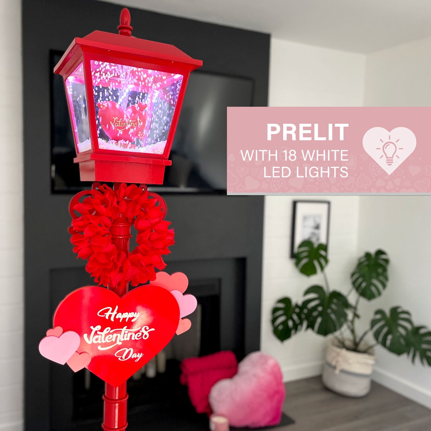 Fraser Hill Farm 5.8 ft  Musical Snowy Valentine's Day Street Lamp Lantern, FSLHEART071A-RD