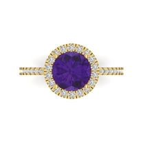 1.8 ct Round Cut Natural Amethyst with Simulated Diamond Halo Accents 18K Yellow Gold Womens Engagement Ring