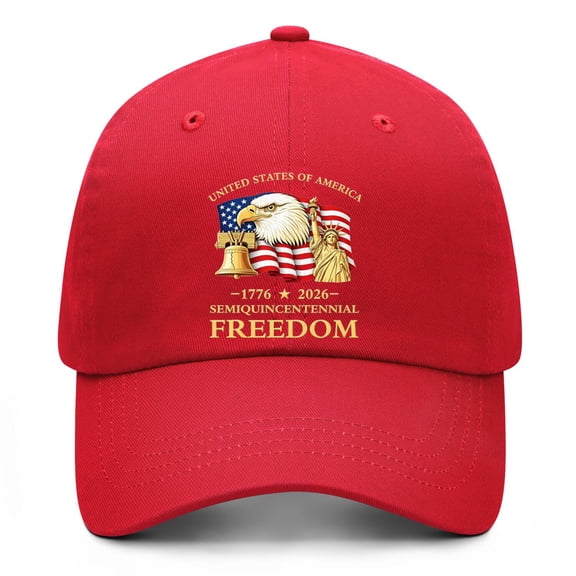 United States 250th Anniversary Red Baseball Cap Featuring Printed Celebration Theme and Adjustable Fit for Casual Everyday Style