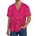 thumbnail image 1 of Fotbe Rose Red Glitter Camisa Estampada de Manga Corta para Hombre, Casual de Verano, Estilo Playero, Sin Arrugas-Small, 1 of 5