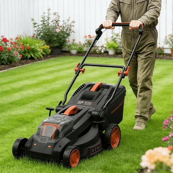 36V Brushless Cordless Lawn Mower with 4Ah Battery, 16" Cutting Width, 6 Cutting Heights (25–75 mm), 2-in-1 Mulching & Grass Collection, Foldable Handle for Vertical
