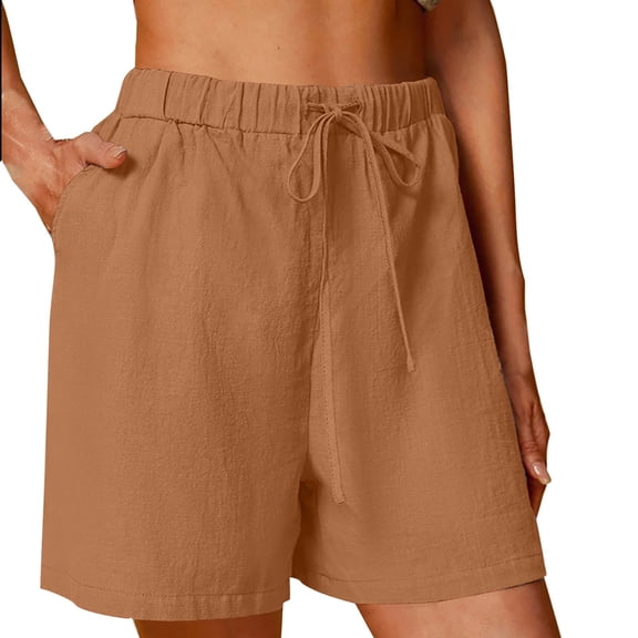 Jamsmile Womens Shorts Summer Solid Color Comfortable Wide Leg Drawstrings Elastic Waist Leisure Pants Loose Linen Hot Shorts