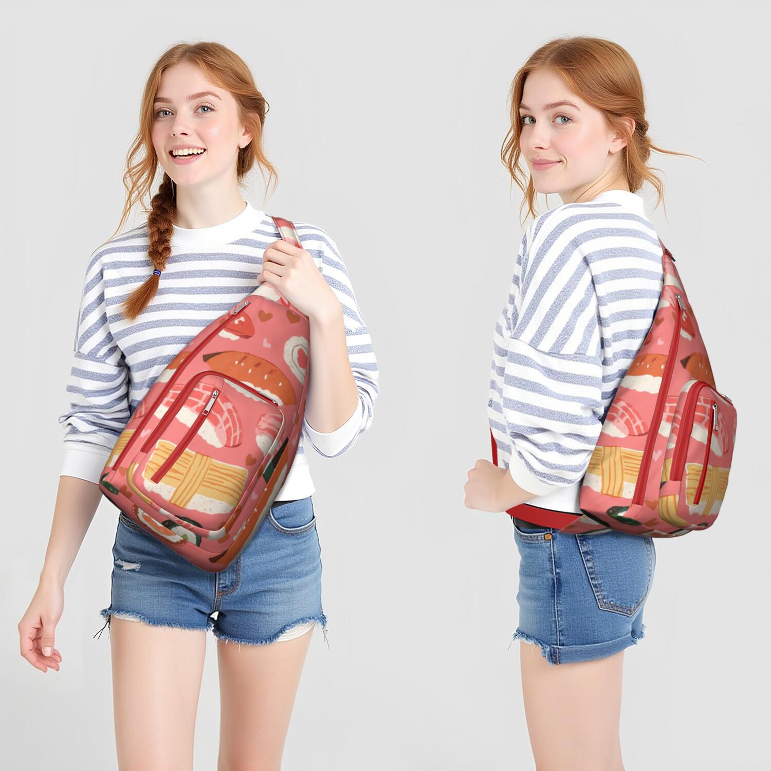 Sling Backpack Lightweight Crossbody Backpack Gym Sports Travel Hiking Daypack Chest Bag Small Backpack for Travelers Office Workers Sushi