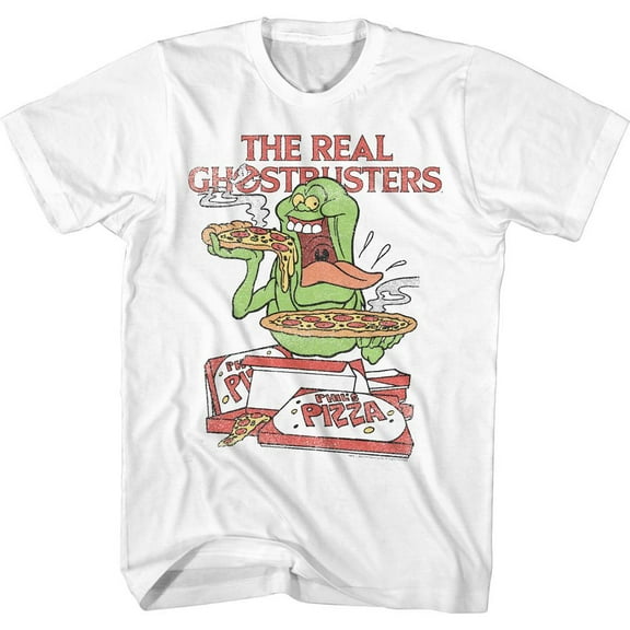 The Real Ghostbusters Slimer and Pizza White T-Shirt