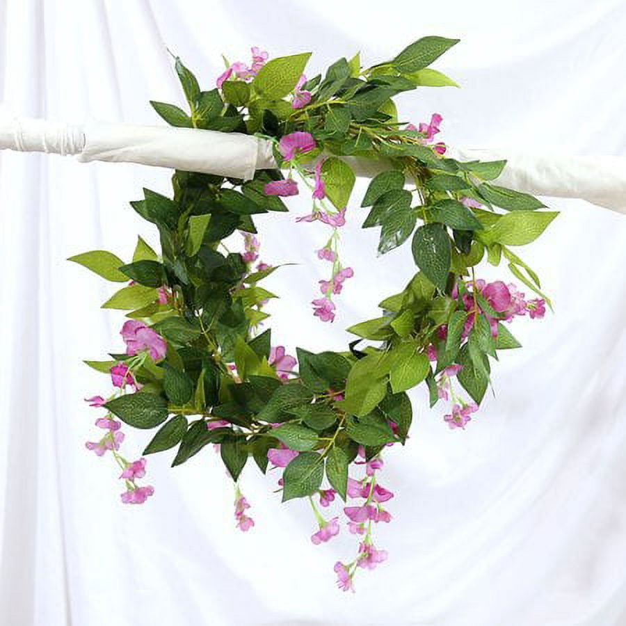 Morttic 4pcs Artificial Flowers Silk Wisteria Garland Vine Rattan Hanging for Home Garden Outdoor Ceremony Wedding Arch Floral Decor, Purple