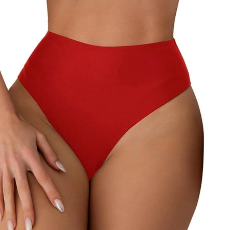 yinliujia Women Bathing Suits Bottoms Bikini Solid Mid Rise Seamless Briefs Vacation Outfits Tankini Red M