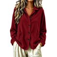 thumbnail image 6 of Tqcoqu Womens Button Front Corduroy Jacket, Solid Lapel Collar Long Sleeve Open Shirt Coat with Pockets, 2026 Fall Trendy Clothes, 6 of 6